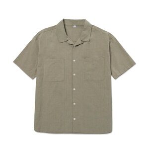 Standard Issue Camp Button Down Shirt Concrete Gray Short Sleeve Cotton-Large